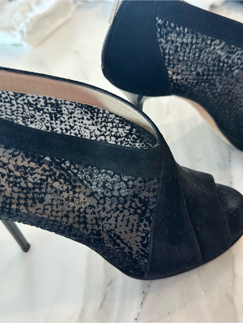 Jimmy Choo Black Suede Open-Toe Crossover Heel booties